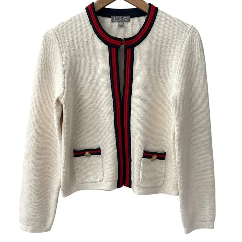 J. Crew Emilie Sweater Lady Jacket With Contrast Trim Size Small